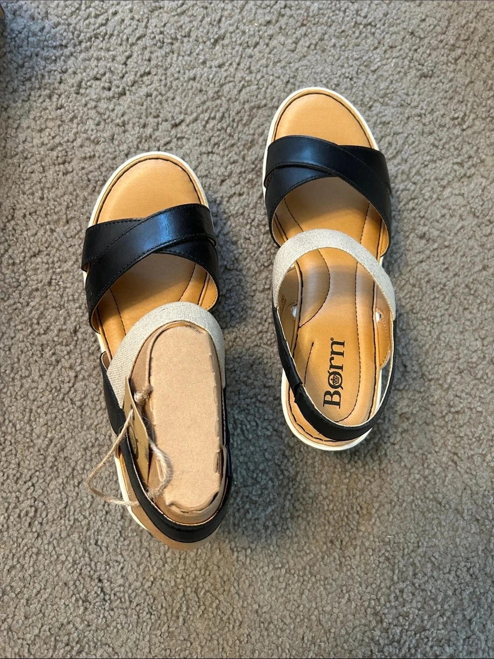 Born Gila Platform Wedge Slingback Sandals in Black and Beige 8